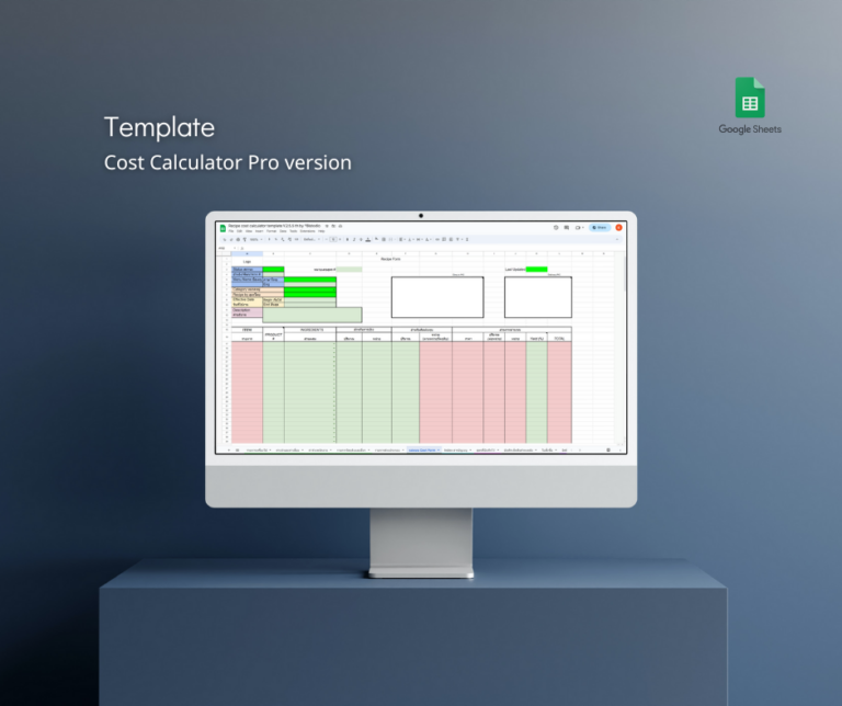 เทมเพลตบันทึกสูตรอาหารและคำนวณต้นทุน Pro version